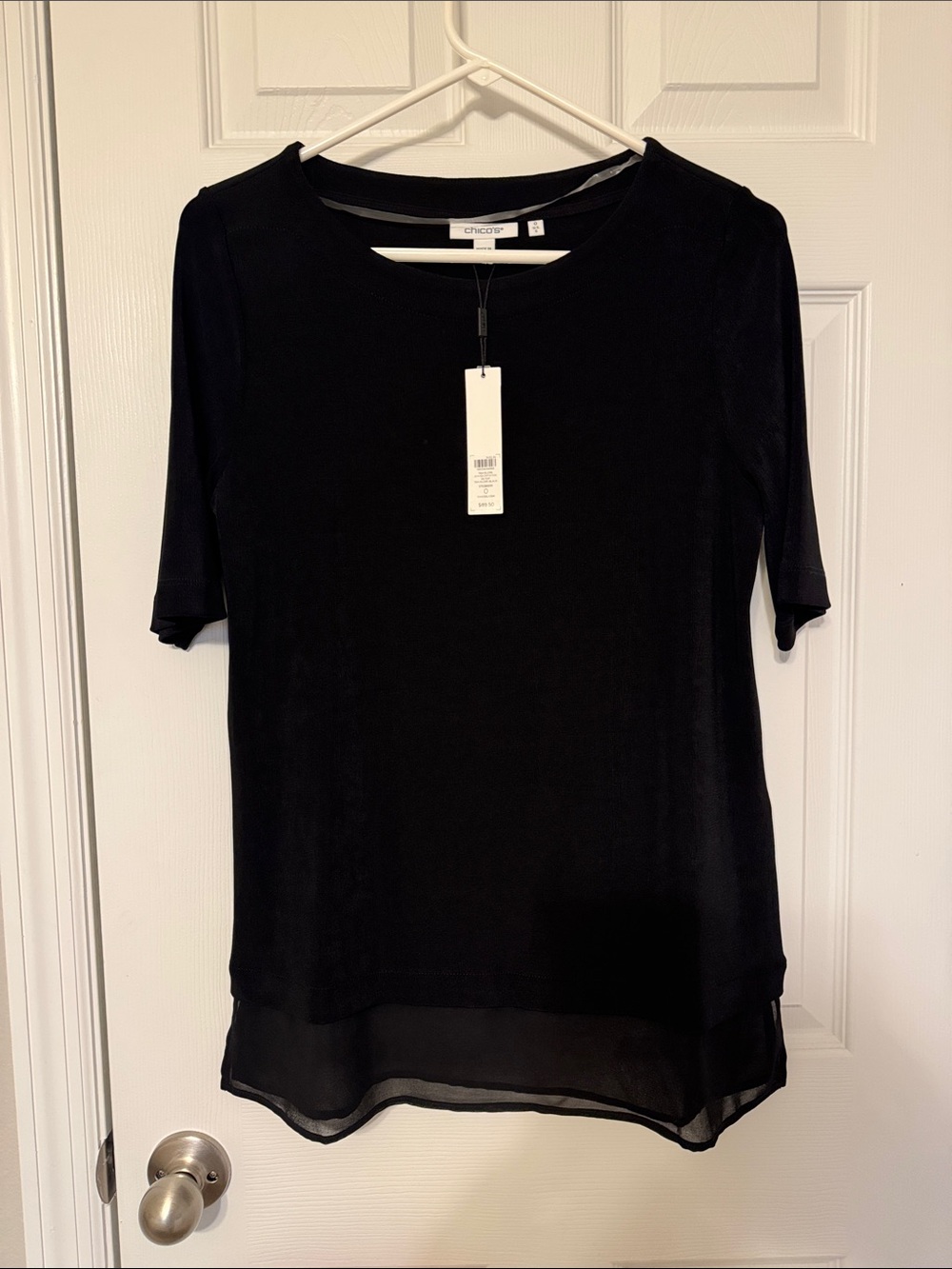 Chico’s Travelers Black Chiffon Hem Tunic Top Size 0 NWT